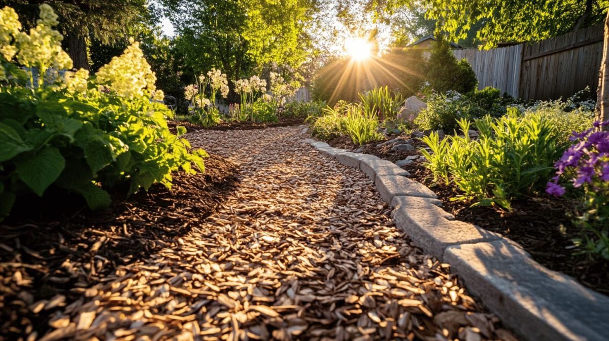 mulčování záhonů na zahradě