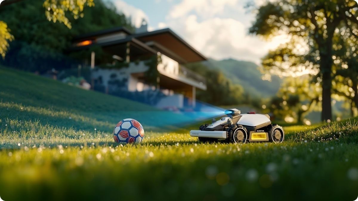 Bezdrátová robotická sekačka s 3D a AI vizuální navigací