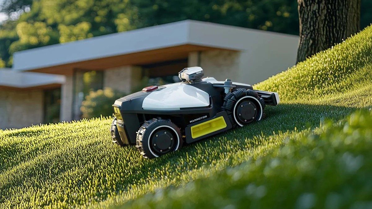 Robotická sekačka při sekání prudkého terénu