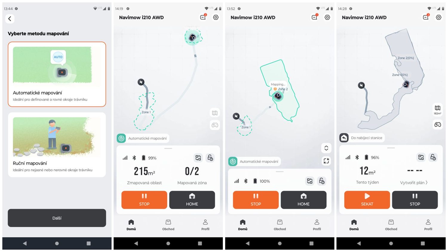 Navimow i210E AWD – automatické mapování v aplikaci