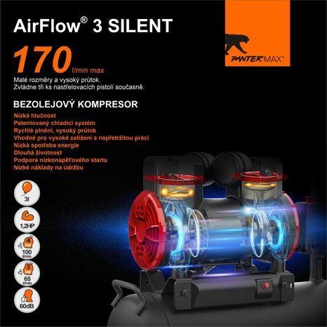 Elektrický bezolejový kompresor PANTERMAX AirFlow 3 SILENT - 4