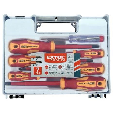 EXTOL PREMIUM 53087 - šroubováky elektrikářské se zkoušečkou, sada 7ks, 3x(-),3x(PH), CrV - 2