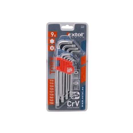 EXTOL PREMIUM 6601 - L-klíče TORX, sada 9ks, 10-50mm - 2