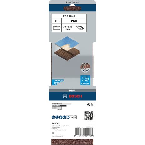 3x Brusný pás Bosch PRO X440 75 x 533 mm G60 2608606070