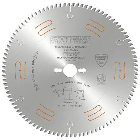 Pílový kotúč CMT CHROME na lamino, DTD a MDF - D300x3,2 d30 Z96 HW