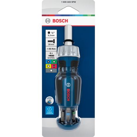 Ráčnový krátký šroubovák Bosch se zásobníkem 6 ks bitů 1600A039PW - 2