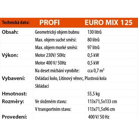 Elektrická stavební míchačka LESCHA EUROMIX 125l 400V DS HR - 2