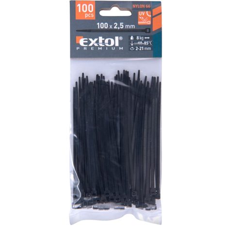 Sťahovacie pásky čierne 2,5 x 100mm EXTOL PREMIUM 8856152 - 2