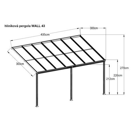 Hliníková pergola LANITPLAST WALL 43 antracit + čirý PC LG2123 - 9