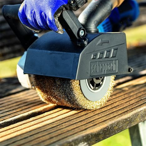 Elektrická kartáčová bruska Scheppach MRS 1300 + nylonový a smirkový kartáč - 10