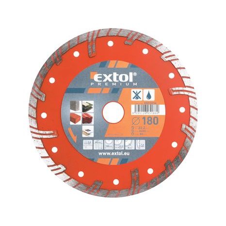 EXTOL PREMIUM 8803034 - kotouč diamantový řezný TURBO PLUS - suché i mokré řezání, 180x22,2mm