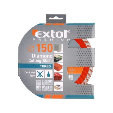 EXTOL PREMIUM 108753 - kotouč diamantový řezný, turbo - suché i mokré řezání, 150x22,2x2,8mm - 2