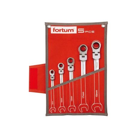 FORTUM 4720201 - klíče ráčnové očkoploché s kloubem, sada 5ks, 8-19mm