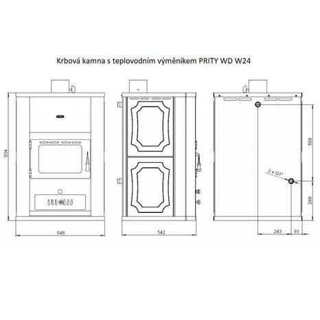 Krbová kamna s teplovodním výměníkem PRITY WD W24 - 3