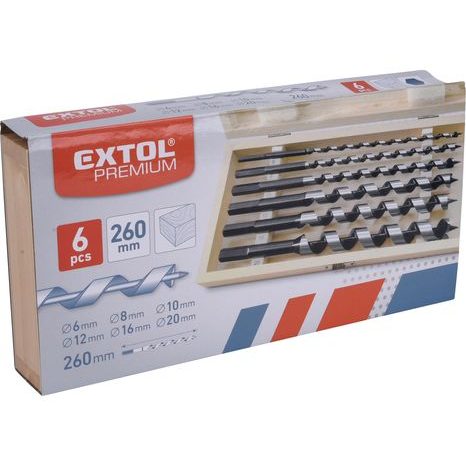 EXTOL PREMIUM 8801290 - vrtáky hadovité do dřeva, sada 6ks, ∅6-20x260mm - 2