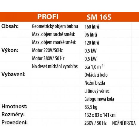 Elektrická stavební míchačka LESCHA SM 145S 140l 230V DS BR - 2