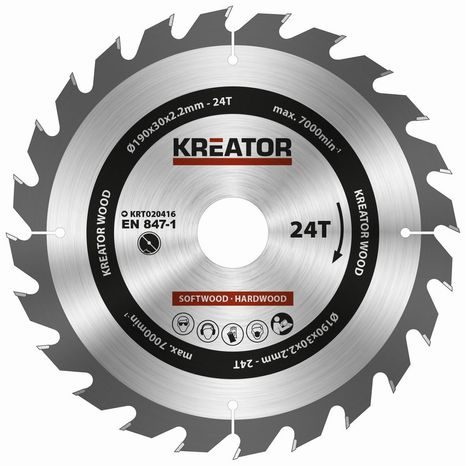 Pilový kotouč na dřevo Kreator 190 mm 24T KRT020416