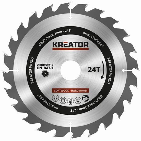 Pilový kotouč na dřevo Kreator 200 mm 24T KRT020418