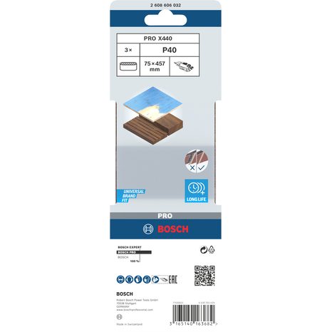 3x Brusný pás Bosch PRO X440 75 x 457 mm G40 2608606032