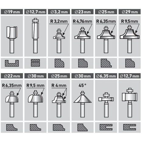Frézy tvarové do dřeva, s SK plátky, sada 24 ks EXTOL PREMIUM 44039 - 4