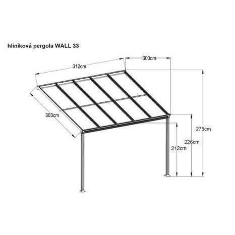 Hliníková pergola LANITPLAST WALL 33 antracit + čirý PC LG2086 - 10