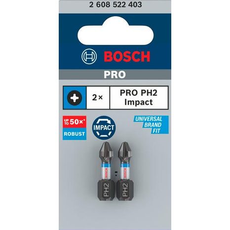 Skrutkovací bit Bosch PRO Impact Control 25 mm PH2 2 ks 2608522403