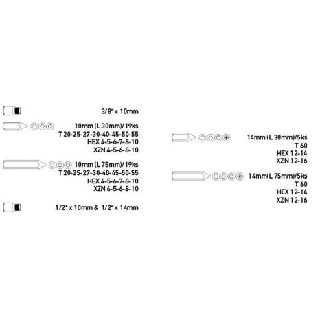 EXTOL PREMIUM 8818200 - hroty IMBUS-TORX-XZN, sada 51ks, pro ráčny 3/8", 1/2" - 3