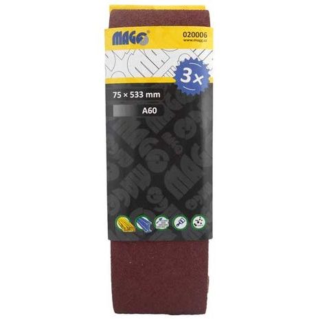 3x Brusný pás MAGG 75x533 mm, A60