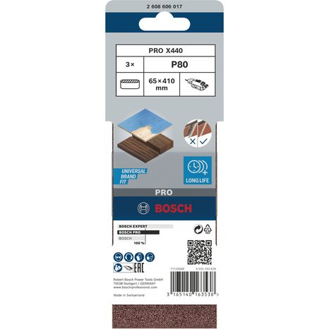 3x Brusný pás Bosch PRO X440 65 x 410 mm G80 2608606017