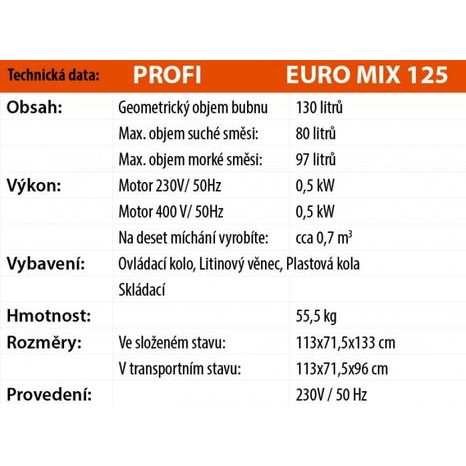 Elektrická stavební míchačka LESCHA EUROMIX 125l 230V WS HR 35502 - 2