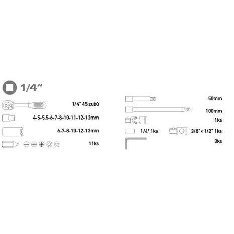 EXTOL PREMIUM 6520 - hlavice nástrčné, sada 36ks, 1/4" - 2