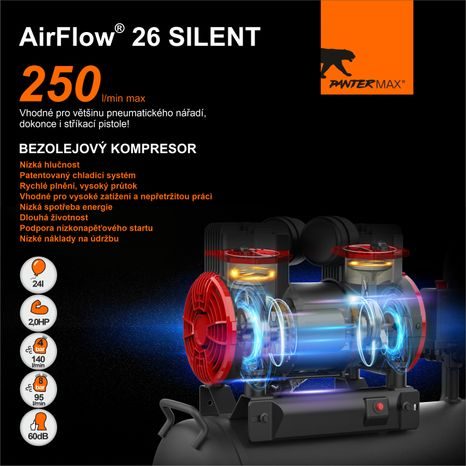 Elektrický bezolejový kompresor PANTERMAX AirFlow 26 SILENT - 4