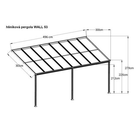 Hliníková pergola LANITPLAST WALL 53 antracit + opál PC - 9