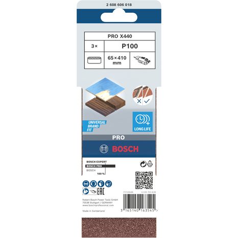3x Brusný pás Bosch PRO X440 65 x 410 mm G100 2608606018