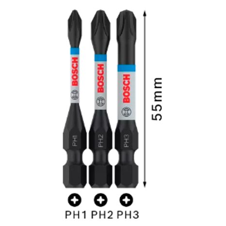 Skrutkovacie bity súprava Bosch PRO Impact Control 55 mm PH1/PH2/PH3 3 ks 2608522491 - 3
