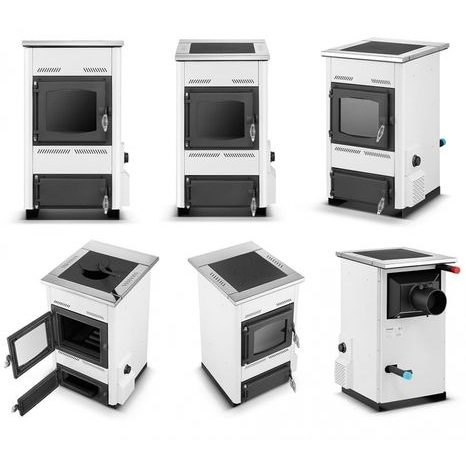 Krbová kamna s varnou plotnou a výměníkem TEMY ES 10 kW Bílá - 2