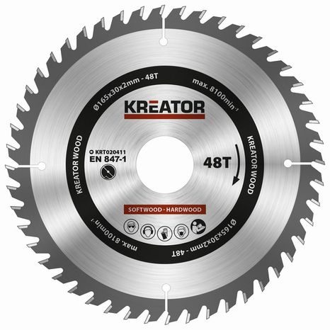 Pilový kotouč na dřevo Kreator 165 mm 48T KRT020411