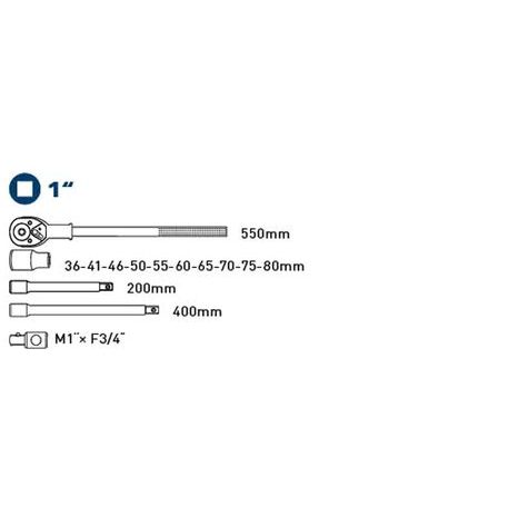 FORTUM 4704012 - hlavice nástrčné, sada 15ks, 1" - 2