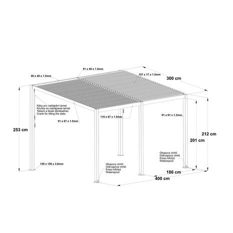 Bioklimatická pergola Riwall PRO RMBP 13 x 10 antracit 4x3m - 3