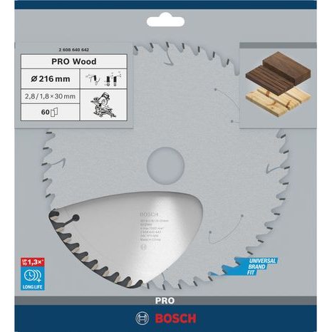 Pilový kotouč Bosch PRO Wood 216 mm 60T 2608640642 - 2
