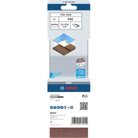 3x Brusný pás Bosch PRO X440 75 x 533 mm G40 2608606069