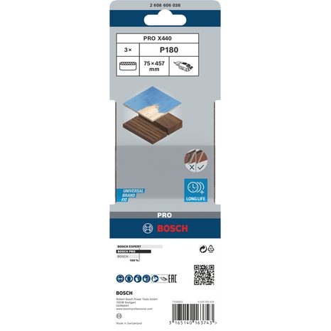 3x Brusný pás Bosch PRO X440 75 x 457 mm G180 2608606038