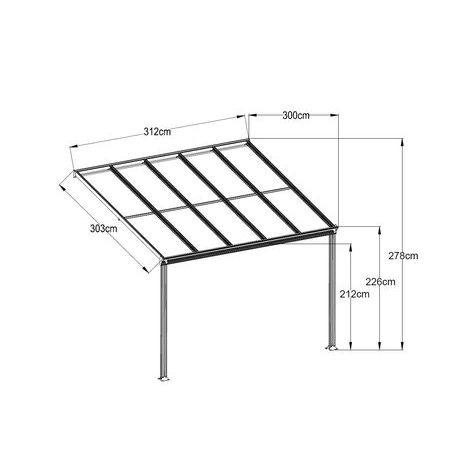 Hliníková pergola LANITPLAST WALL 33 antracit + opál PC LG2118 - 8