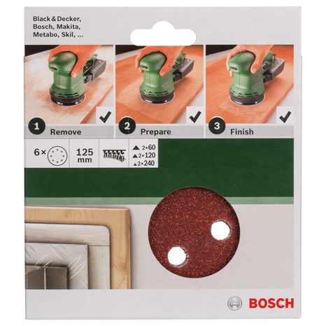 6x Brusný papír BOSCH 125 mm 2609256A28 - 2
