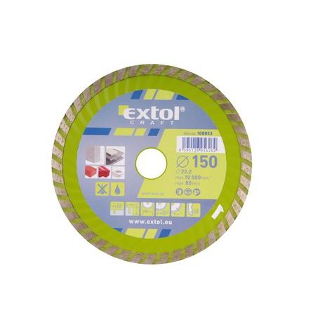 EXTOL CRAFT 108853 - kotouč diamantový řezný, turbo - suché i mokré řezání, 150x22,2x2,8mm