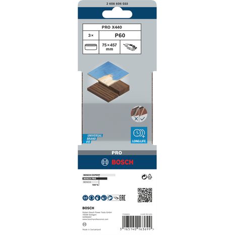 3x Brusný pás Bosch PRO X440 75 x 457 mm G60 2608606033