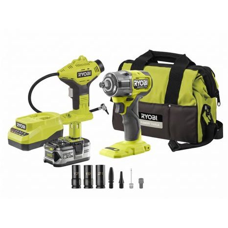 Aku sada Ryobi 18V ONE+ pro výměnu kol a huštění pneumatik