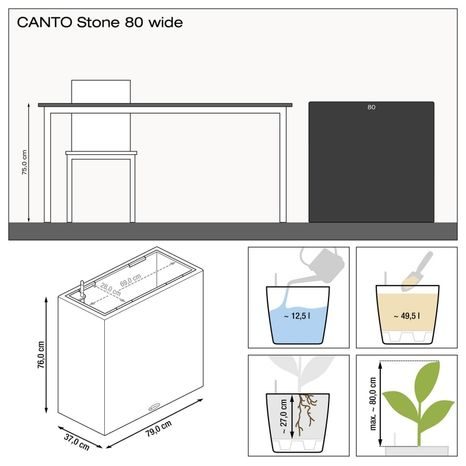 Samozavlažovací truhlík Canto stone wide šířka 80 cm, bílá, Lechuza 6807 - 3