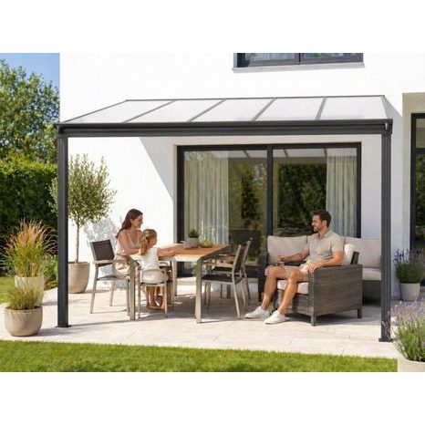 Hliníková pergola LANITPLAST WALL 33 antracit + opál PC LG2118 - 2