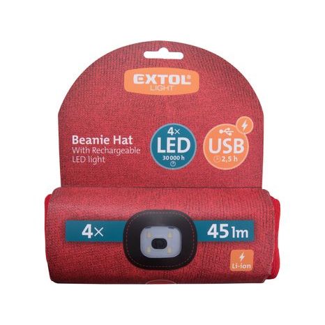 Čepice s čelovkou 45lm EXTOL LIGHT 43198 nabíjecí, červená - 6